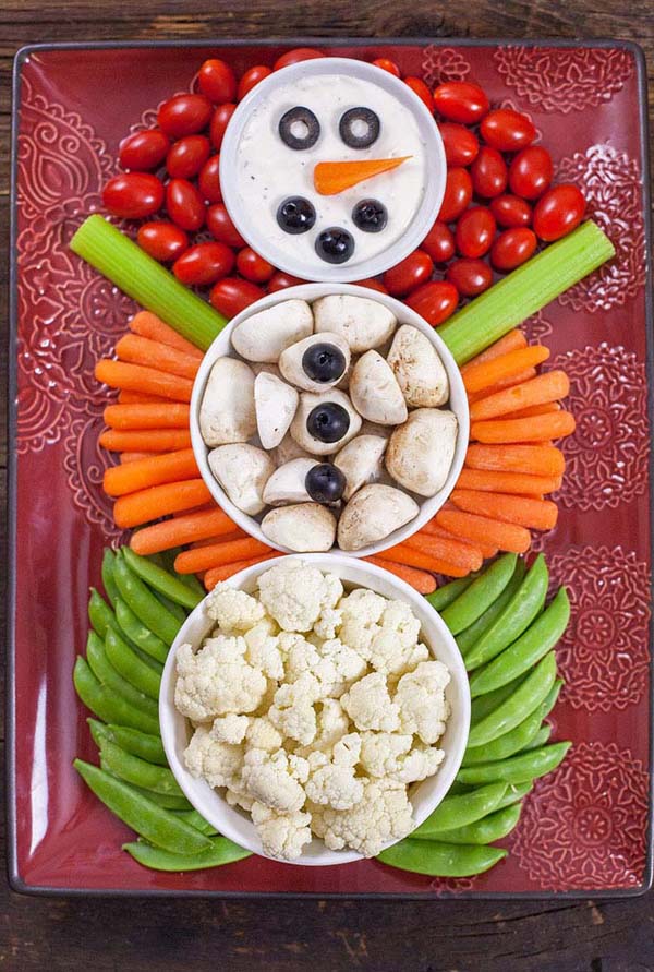 Vegetable Tray Snowman #Christmas #appetizers #recipes #trendypins