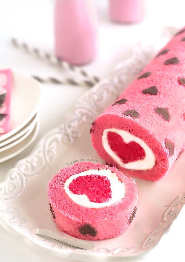 Love is All Around Cake Roll #Valentine's Day #recipes #desserts #trendypins