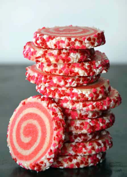 Pink Pinwheel Sugar Cookies #Valentine's Day #recipes #desserts #trendypins