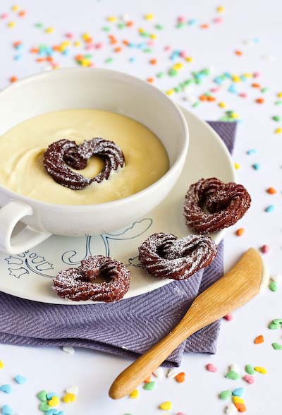 Raspberry Mini Heart Churros with White Chocolate Dipping Sauce #Valentine's Day #recipes #treats #trendypins