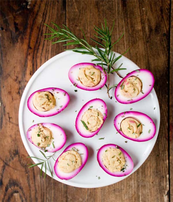Beet Pickled Deviled Eggs#Easter #appetizers #recipes #trendypins