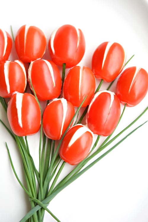 Cherry Tomato Tulips With Whipped Feta Filling #Easter #appetizers #recipes #trendypins
