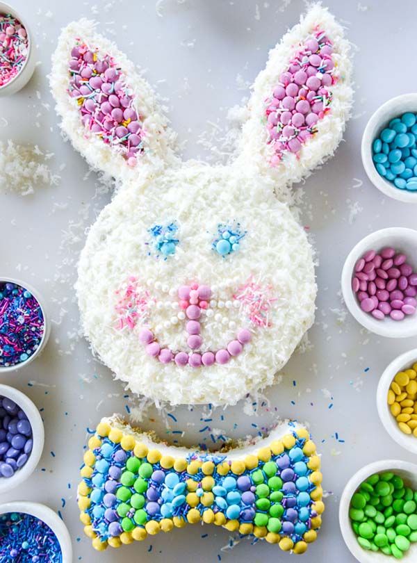 Confetti Coconut Bunny Cake #Easter #cakes #recipes #trendypins