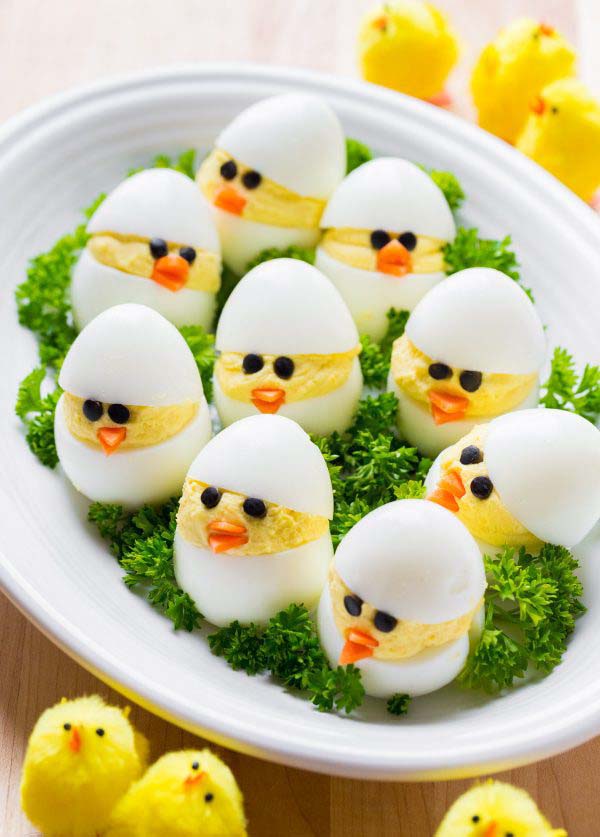 Deviled Egg Chicks#Easter #appetizers #recipes #trendypins