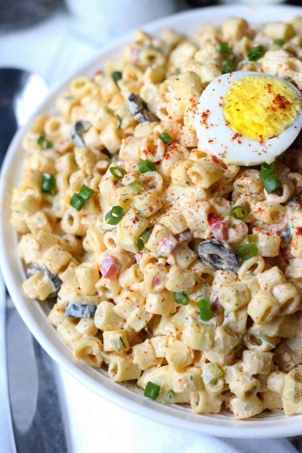 Deviled Egg Macaroni Salad #Easter #dinner #recipes #trendypins