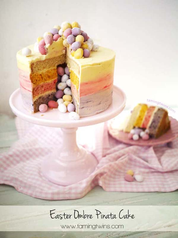 Easter Ombre Piñata Cake #Easter #cakes #recipes #trendypins