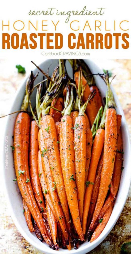 Secret Ingredient Honey Garlic Roasted Carrots #Easter #dinner #recipes #trendypins