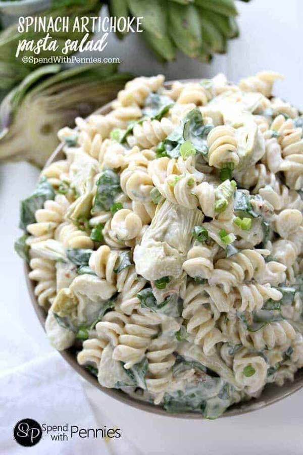 Spinach Artichoke Pasta Salad #Easter #dinner #recipes #trendypins