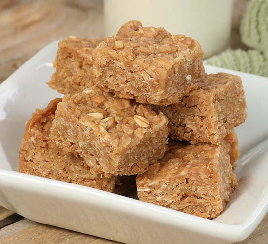 3 Ingredient Peanut Butter Oat Squares #pantry #staple #recipes #trendypins