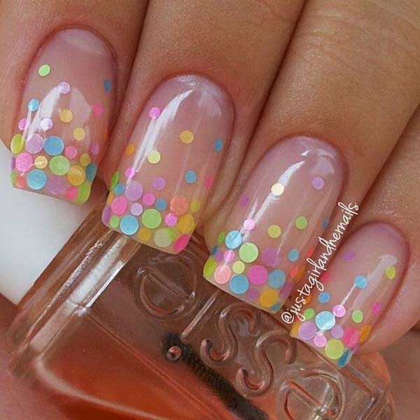 Colorful Polka Dots on Nude Nail Polish #polkadotnails #trendypins