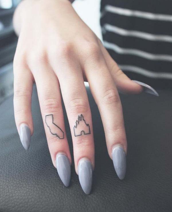 Cute Little California and Disney Castle Finger Tattoo #tattoofinger #trendypins