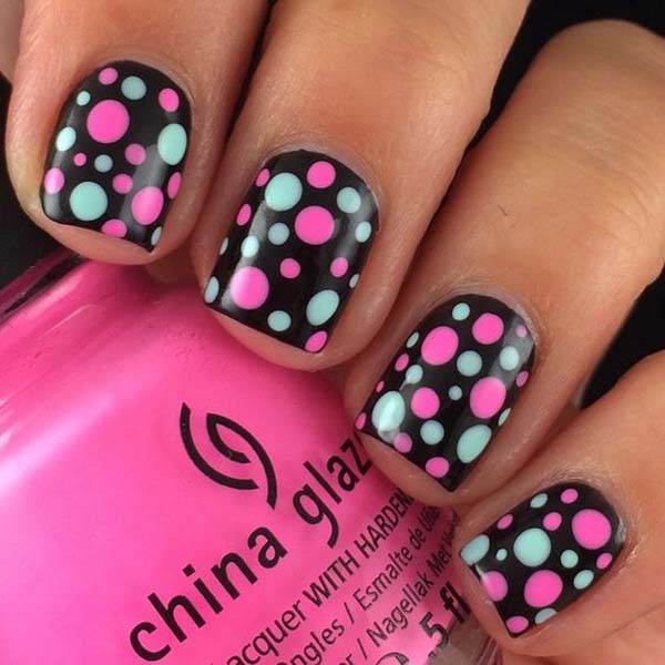 19. Mint Green and Pink Dots Nail Design for Short Nails #polkadotnails #trendypins
