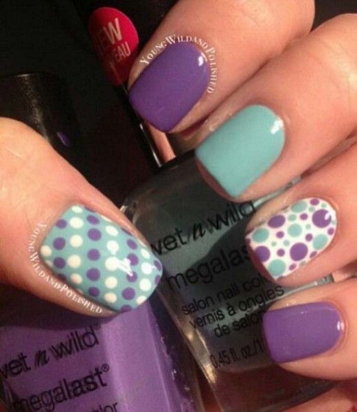 Mint and Purple Polka Dot Nails #polkadotnails #trendypins