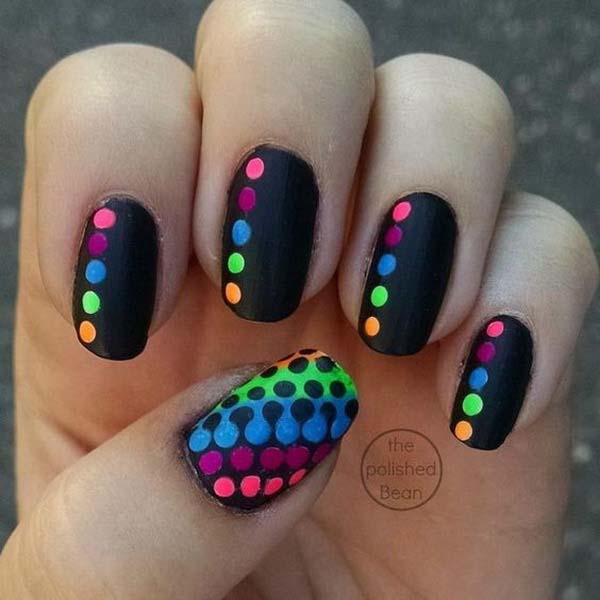 23. Neon Polka Dots On Black Nail Background #polkadotnails #trendypins