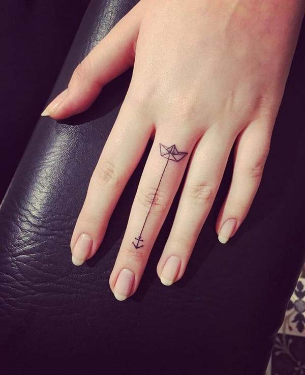 Paper Boat & Anchor Minimalistic Finger Tattoo #tattoofinger #trendypins