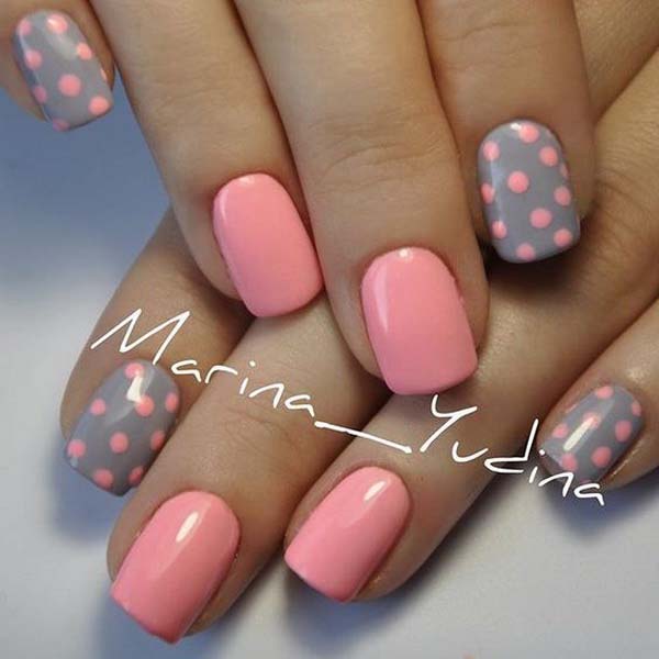 24. Pink and Gray Dot Nail Art #polkadotnails #trendypins