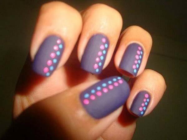 25. Pink and Mint Polka Dots on Gray Nails #polkadotnails #trendypins