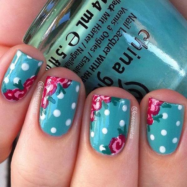 28. Polka Dots and Flower Nail Design #polkadotnails #trendypins