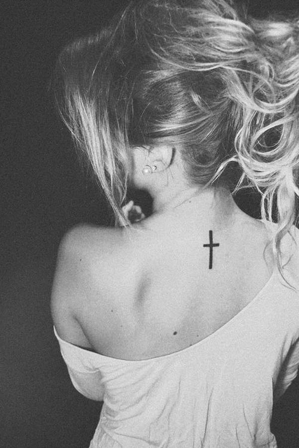 5.Black Cross Tattoo on Back of Neck #tattoos #necktattoos #trendypins