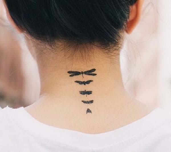 6.Black Dragonfly Tattoos on Back of Neck #tattoos #necktattoos #trendypins