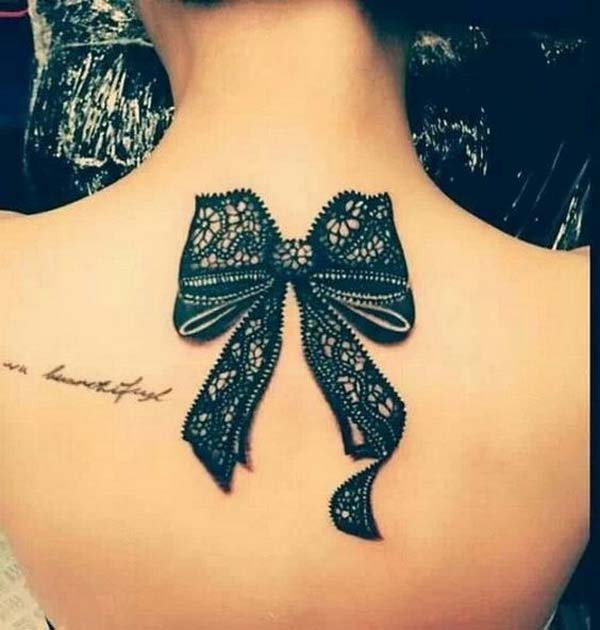 7.Black Lace Bow Back of Neck Tattoo #tattoos #necktattoos #trendypins