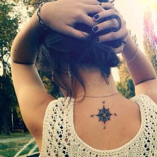 17.Compass Tattoo on Back of Neck #tattoos #necktattoos #trendypins