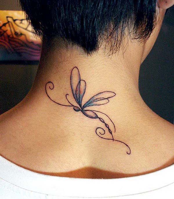 20.Cute Dragonfly Design on a Woman's Neck #tattoos #necktattoos #trendypins
