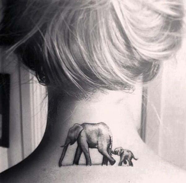 22.Elephant Tattoo Design on Back of Neck #tattoos #necktattoos #trendypins