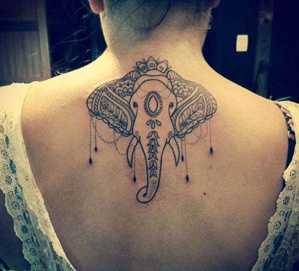 23.Elephant Tattoo on Back Neck for Women #tattoos #necktattoos #trendypins