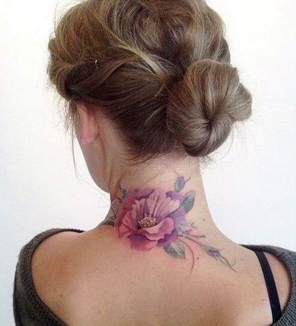 26.Flower Back of Neck Tattoo Design #tattoos #necktattoos #trendypins