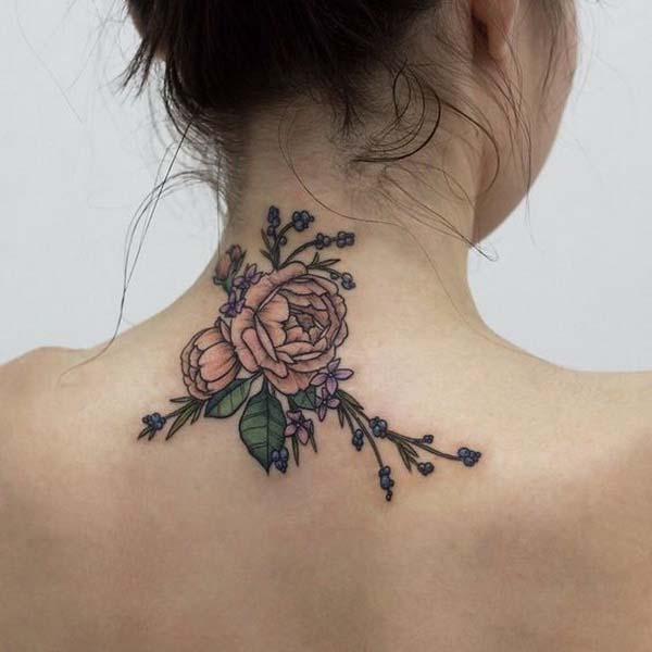 27.Flowers Tattoo on the Back of Neck for Girls #tattoos #necktattoos #trendypins