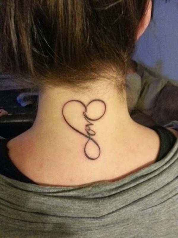 30.Heart Infinity Tattoo Design on Back of Neck #tattoos #necktattoos #trendypins