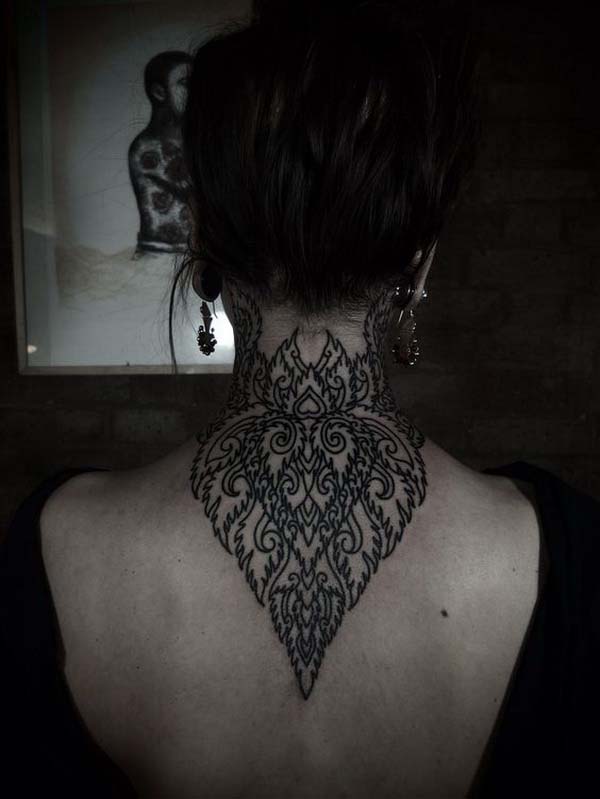 31.Intricate Back of Neck Tattoo Design #tattoos #necktattoos #trendypins