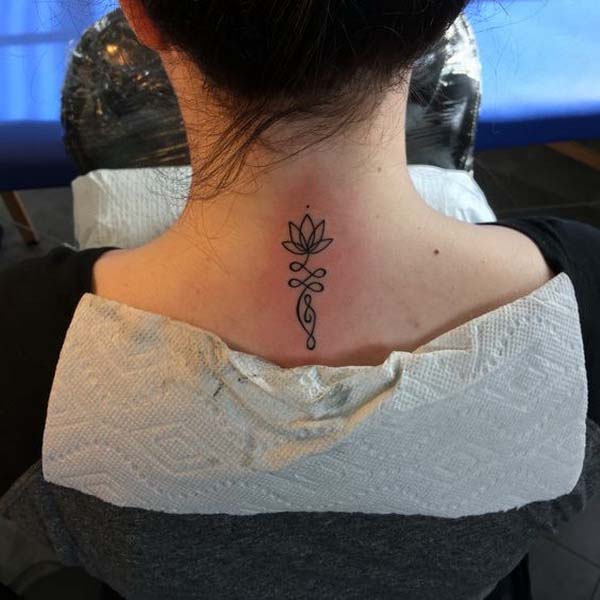 33.Lotus Flower Infinity Tattoo on the Back of the Neck #tattoos #necktattoos #trendypins