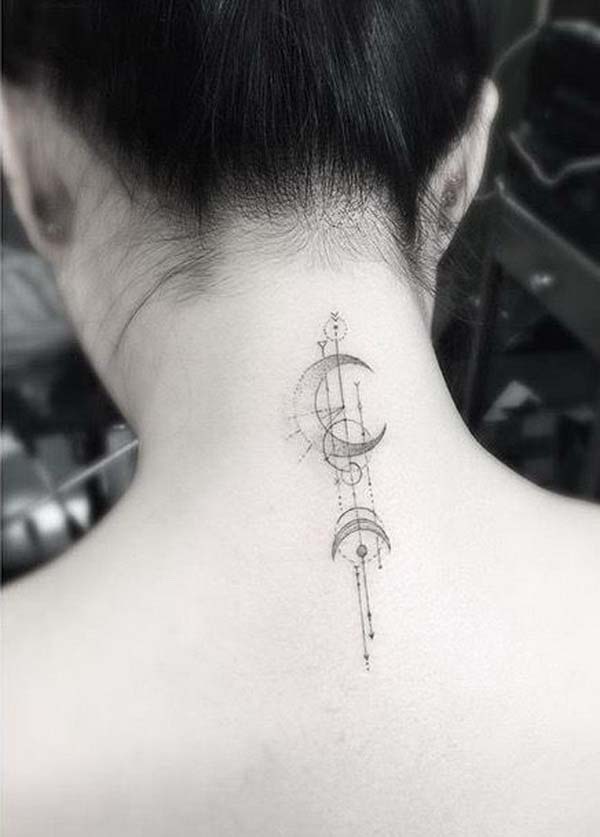 37.Moon Back of Neck Tattoo Design #tattoos #necktattoos #trendypins