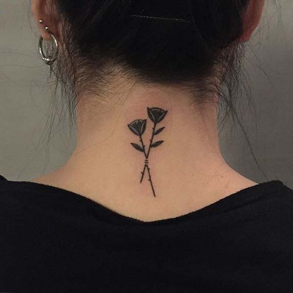 39.Poked Roses Tattoo on the Back for Girls #tattoos #necktattoos #trendypins