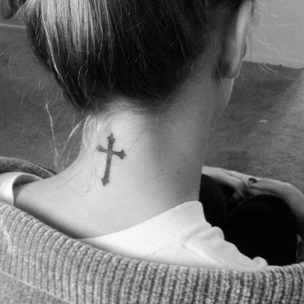45.Simple Cross Tattoo on Back of Neck #tattoos #necktattoos #trendypins