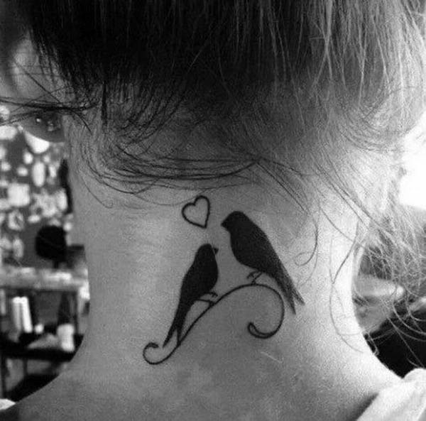 55.Two Birds and A Small Heart Tattoo on Back of Neck #tattoos #necktattoos #trendypins