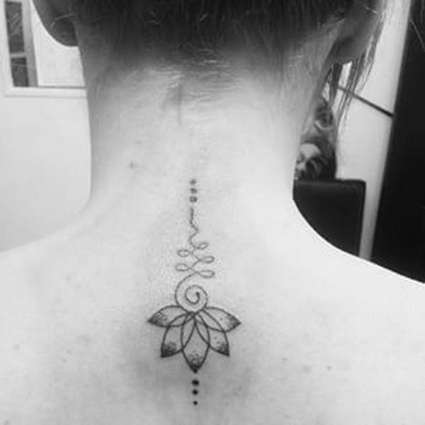 56.Unalome Lotus Flower Back of Neck Tattoo for Girls #tattoos #necktattoos #trendypins