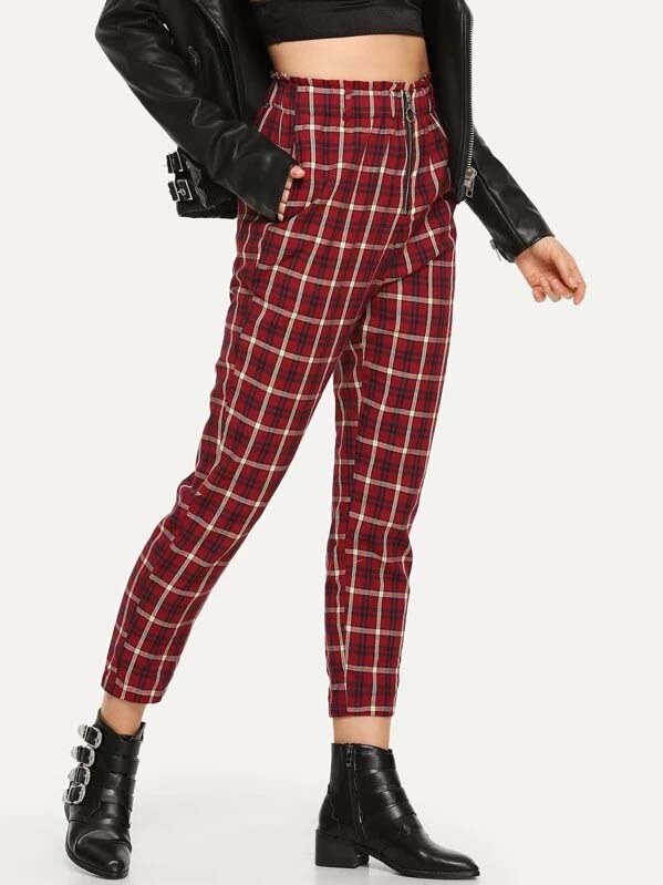 5. Exposed Zip Fly Plaid Peg Pants #pants #fashion #trendypins