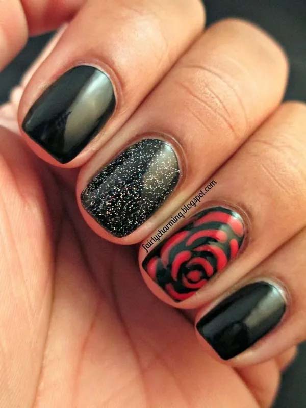 4. Black And Red Rose Floral Nails #blacknails #beauty #trendypins