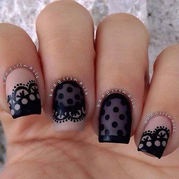 10. Black Lace And Dots Nail Design #blacknails #beauty #trendypins