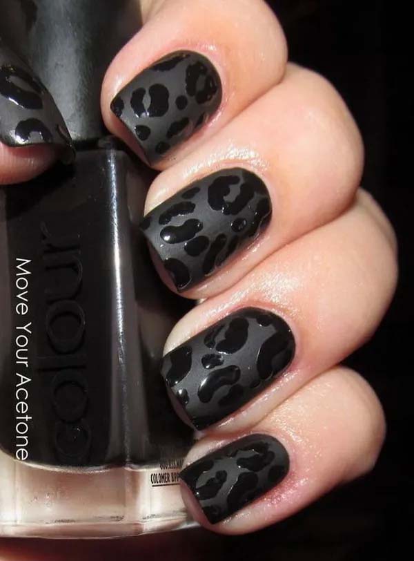 13. Black Leopard Manicure For Short Nails #blacknails #beauty #trendypins