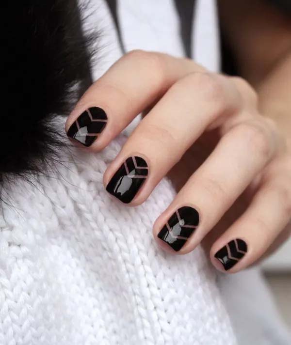19. Black Negative Space Nail Design With Striping Tapes #blacknails #beauty #trendypins