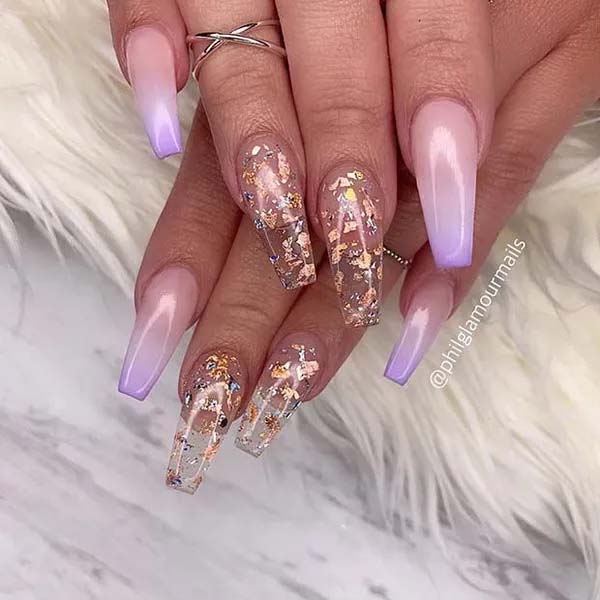 11. Clear Nails With Gold Foil #acrylicnails #beauty #trendypins