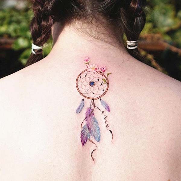 Dream Catcher Floral Feather Tattoo