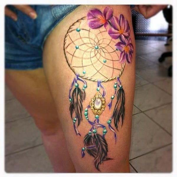 Dreamcatcher Tattoo On Girl Left Thigh #trendypins
