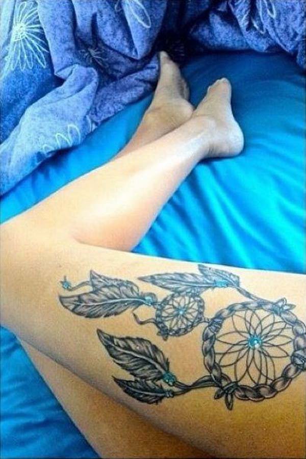 Dreamcatcher Tattoo On Girl Right Leg #trendypins