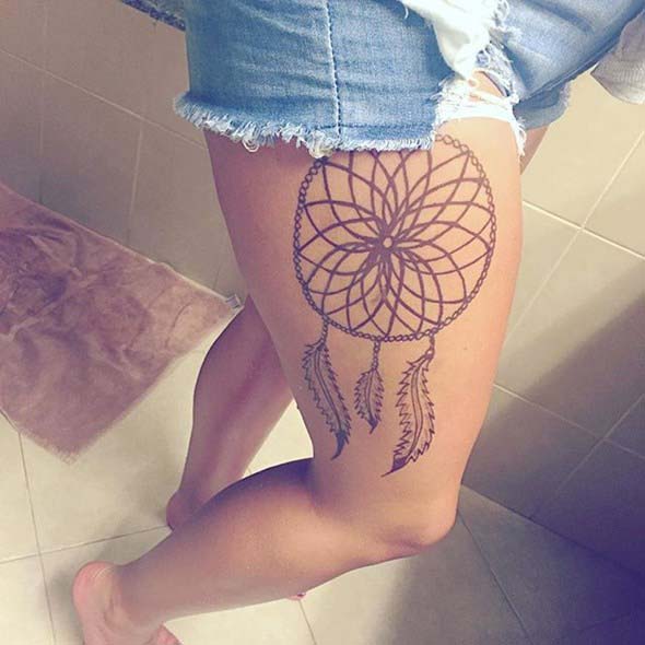 Dreamcatcher Tattoo On Side Thigh For Girls #trendypins