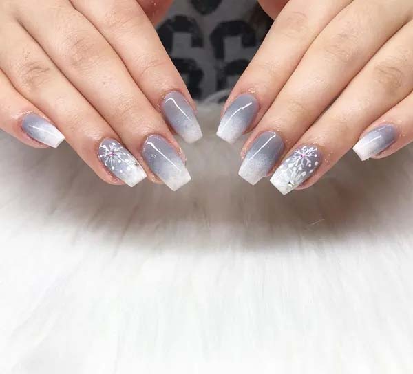 23. Grey Coffin Nail Art For Short Nails #acrylicnails #beauty #trendypins